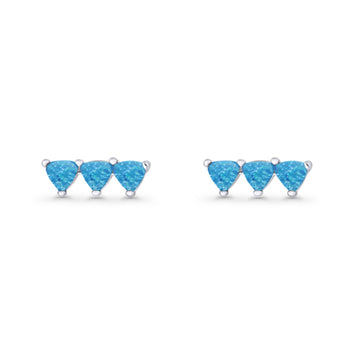 Three Stone Triangular Lab Created Blue Opal Stud Earring 925 Sterling Silver Wholesale